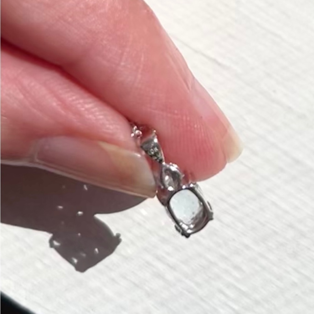 10K White Gold Oval Aquamarine Diamond Accent Pendant Necklace - Picture 5 of 8